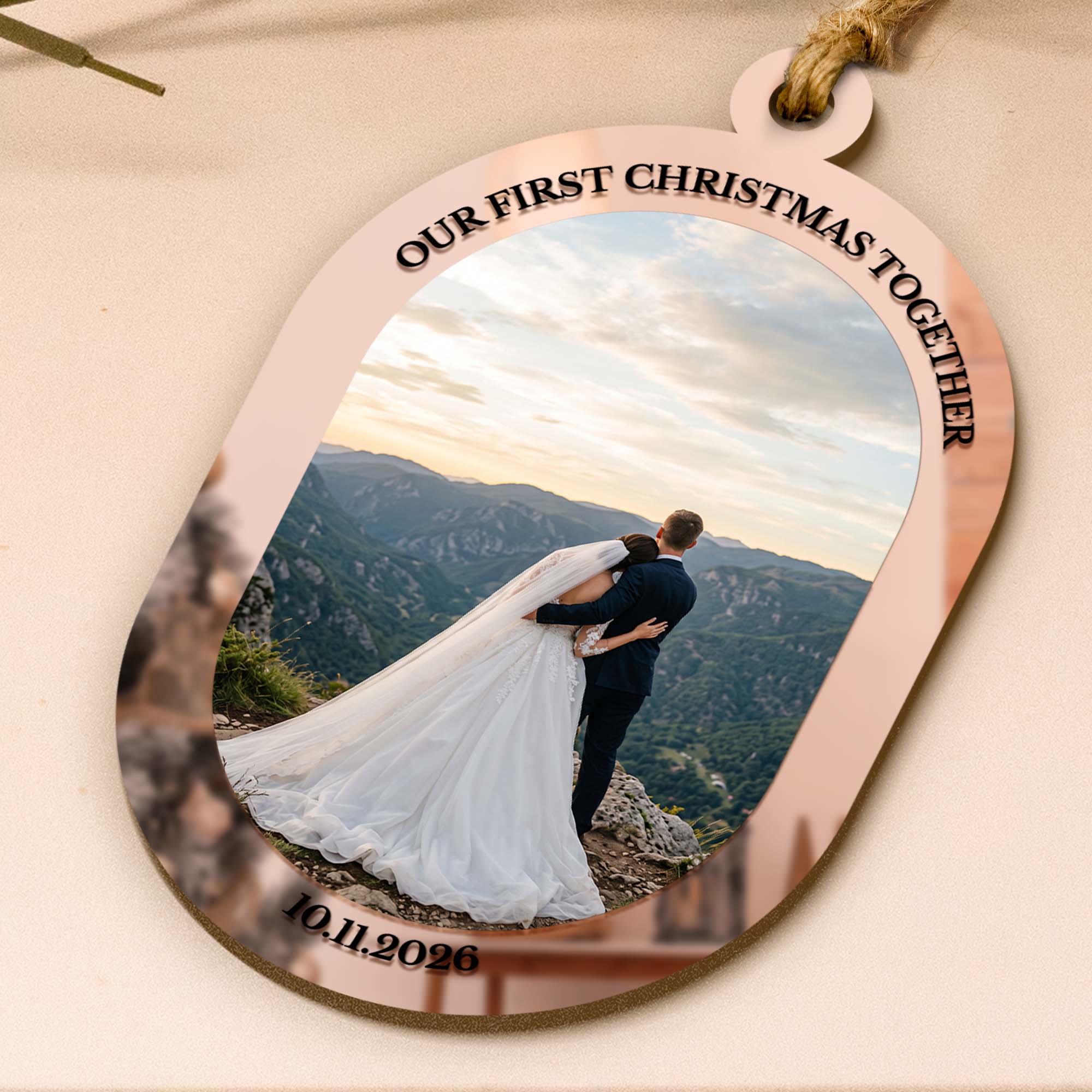 Wedding Couples Photo Mirror Ornament - First Christmas Married - Personalized Ornament 3