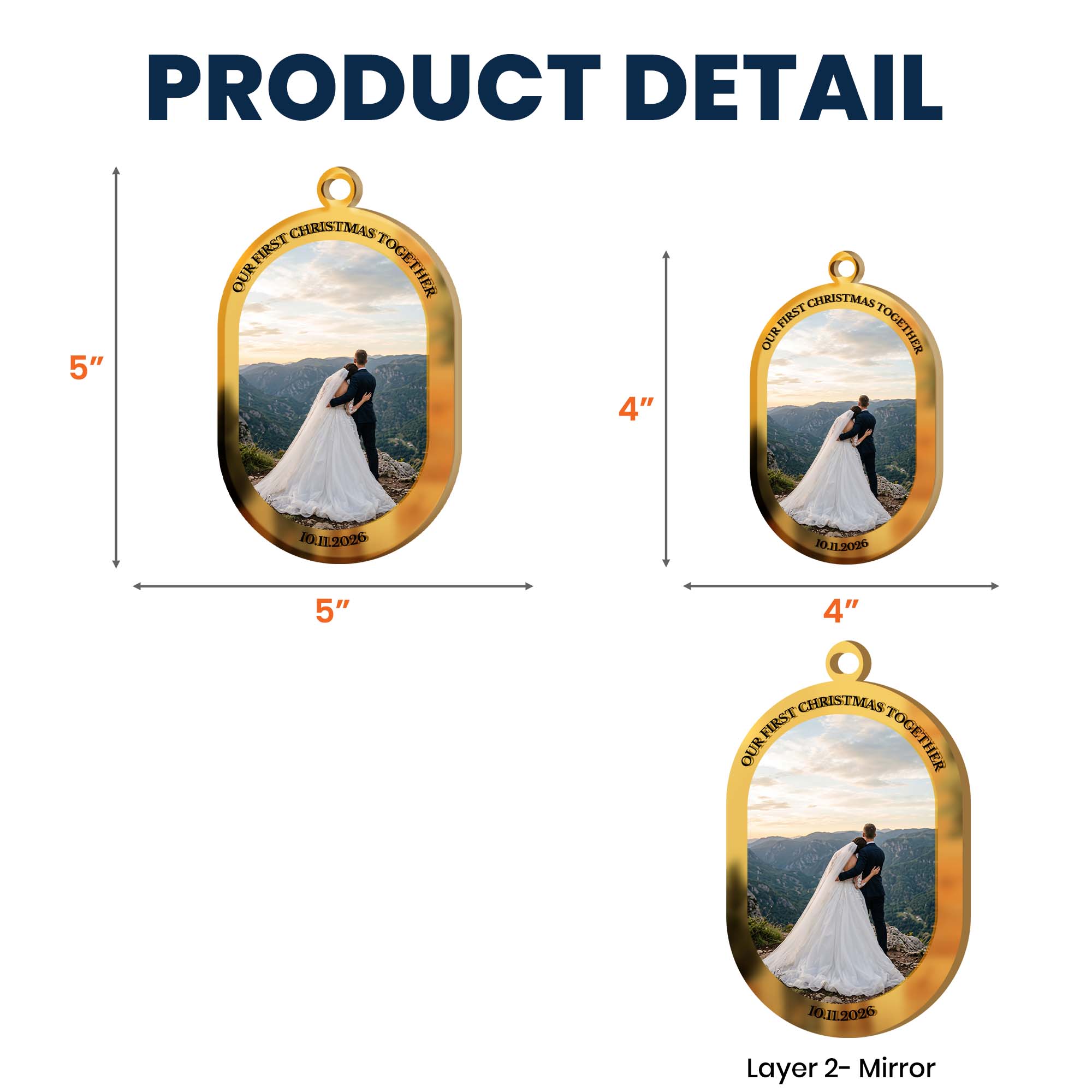 Wedding Couples Photo Mirror Ornament - First Christmas Married - Personalized Ornament 7