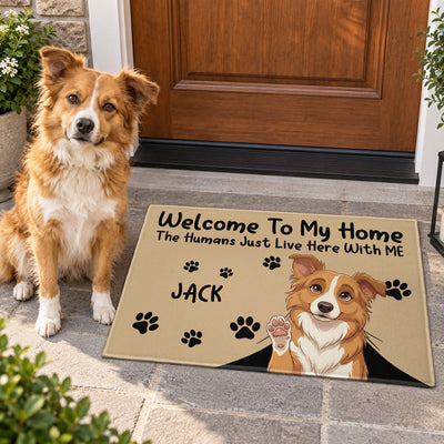 Welcome The Humans Just Live Here With Me Custom Photo Cartoon Art - Personalized Doormat