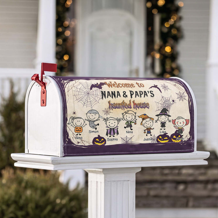 Welcome To Grandma & Grandpa'S Haunted House - Personalized Mailbox Cover 1