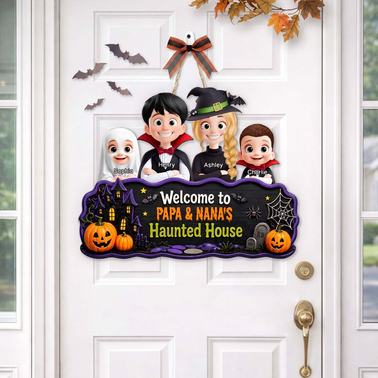 Welcome To Haunted House - Personalized Wood Sign 1