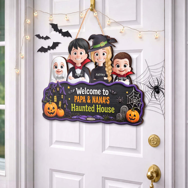 Welcome To Haunted House - Personalized Wood Sign 2