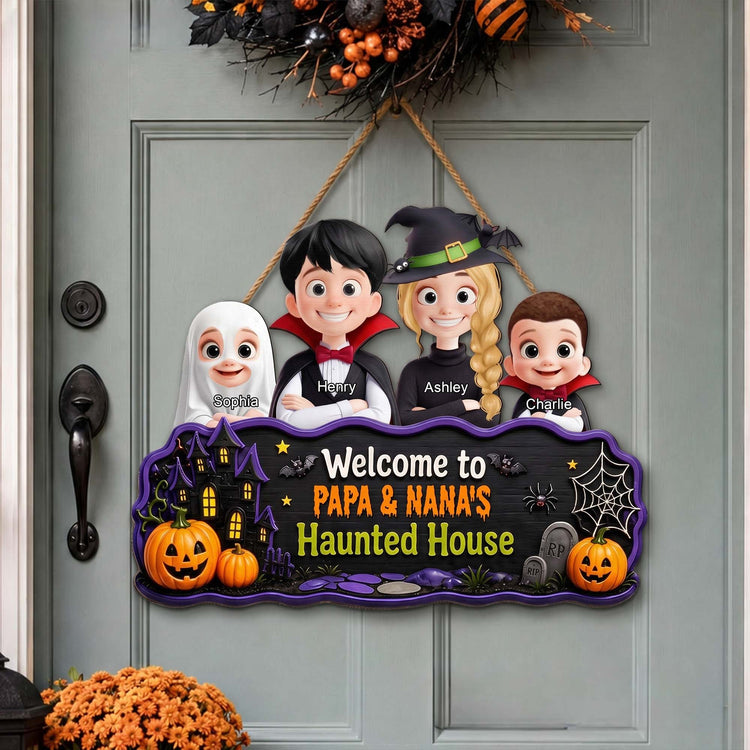Welcome To Haunted House - Personalized Wood Sign 3