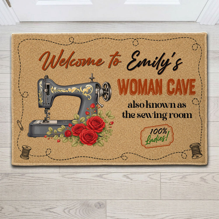 Welcome To My Woman Cave Gift For Sewing Lover, Tailor - Personalized Doormat 1