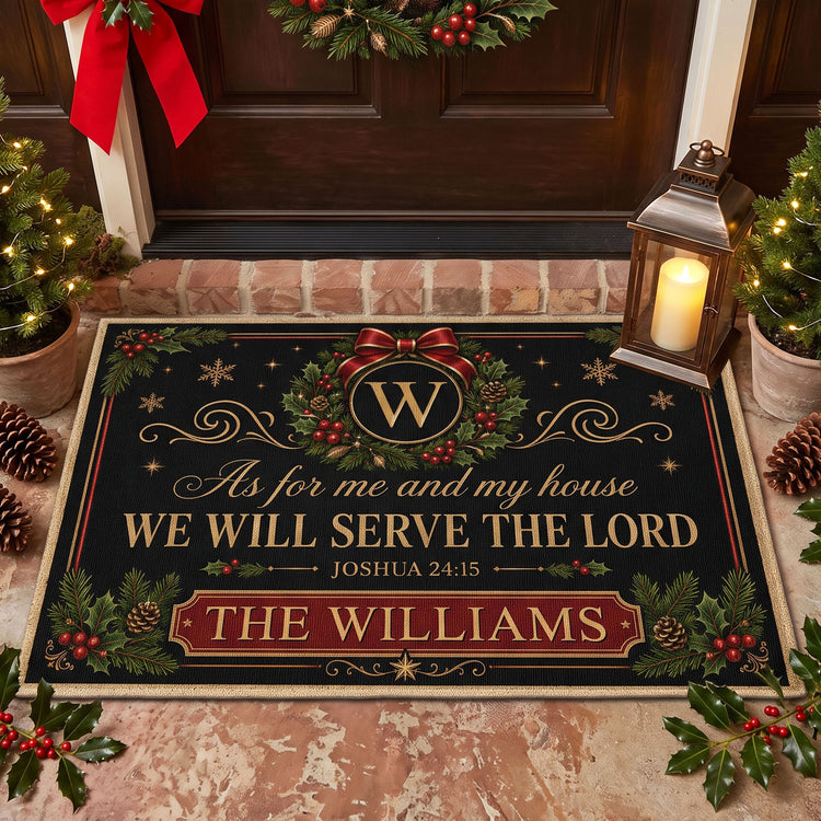 We'll Serve The Lord Christmas Gift For Mom, Dad, Family - Personalized Doormat 1