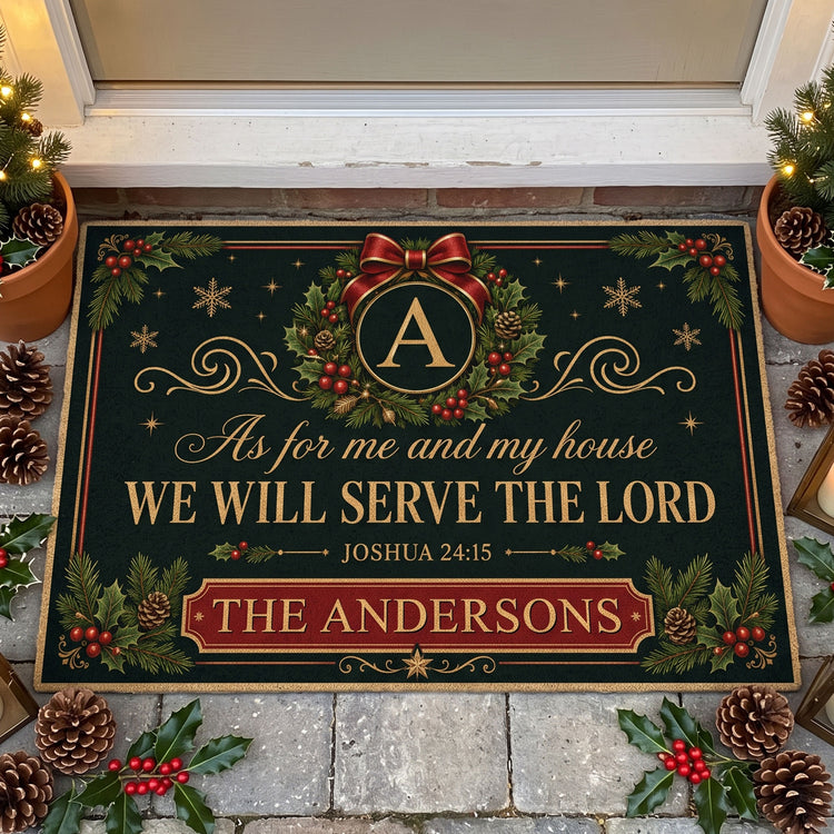 We'll Serve The Lord Christmas Gift For Mom, Dad, Family - Personalized Doormat 2