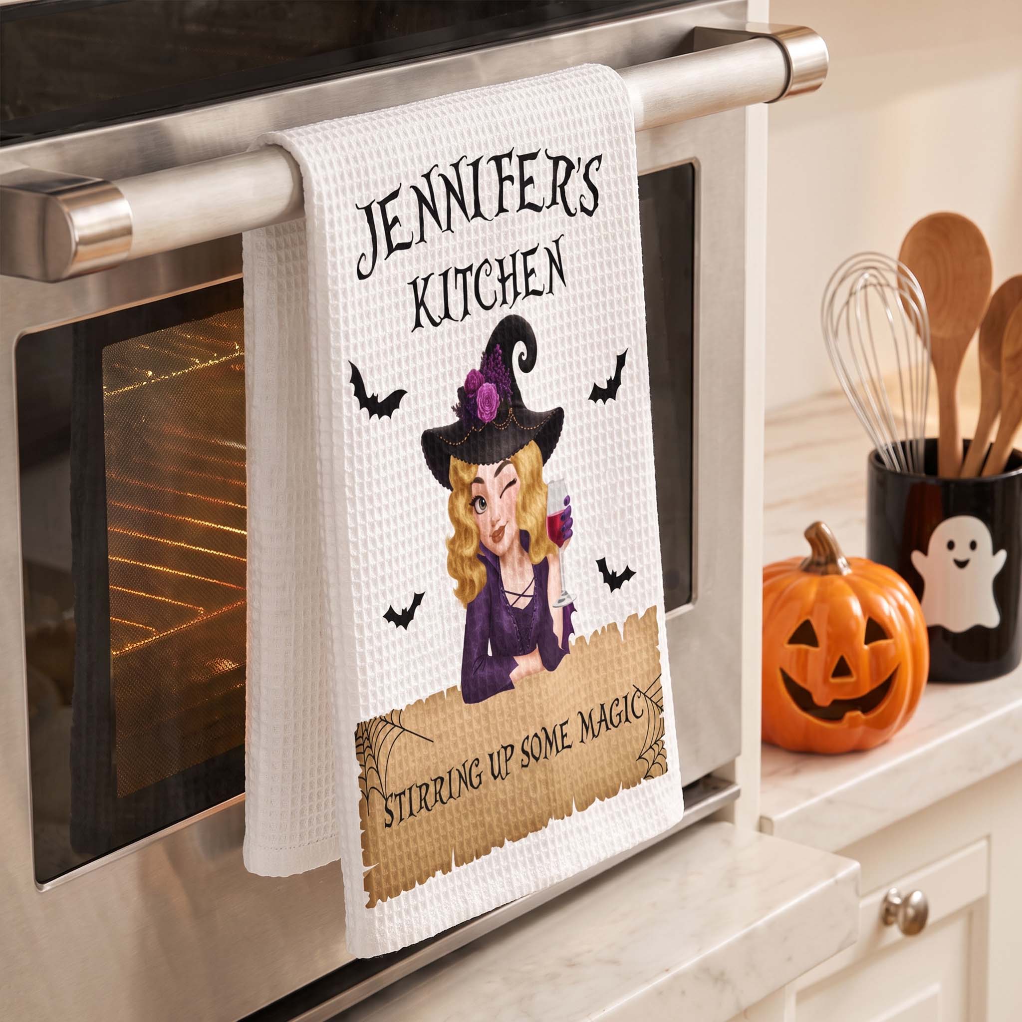 Wickedly Delicious Witch Kitchen Stirring Up Some Magic - Personalized Kitchen Towel 4