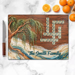 Willow Tree Stream Design Custom Scrabble Family Name - Personalized Cutting Board 1