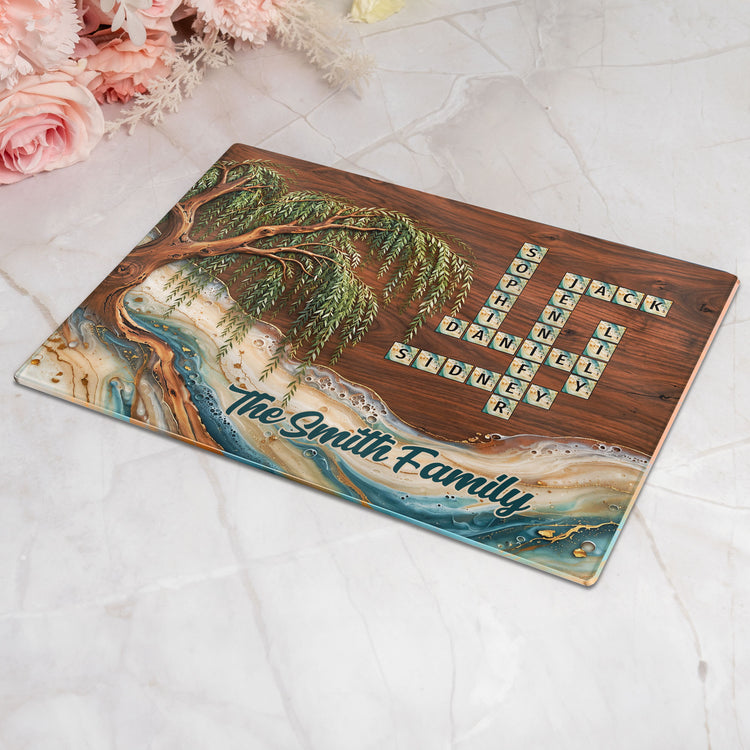 Willow Tree Stream Design Custom Scrabble Family Name - Personalized Cutting Board 2