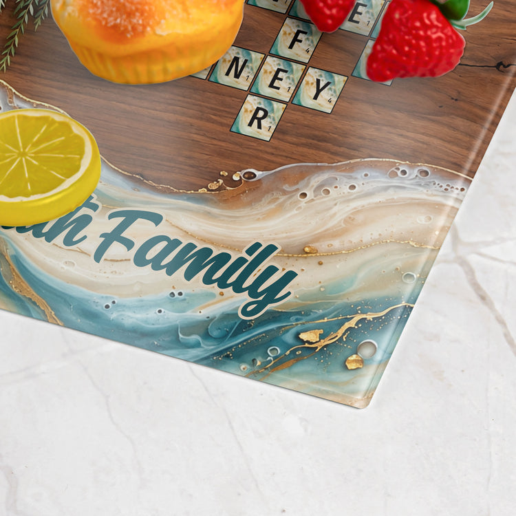 Willow Tree Stream Design Custom Scrabble Family Name - Personalized Cutting Board 5
