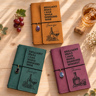 Wine Lovers, Whiskey Bourbon, Rum, Cocktails, Gifts For Her, Him - Personalized Notebook Cover