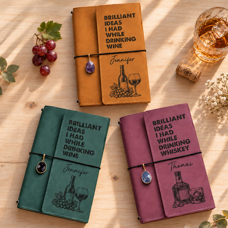 Wine Lovers, Whiskey Bourbon, Rum, Cocktails, Gifts For Her, Him - Personalized Notebook Cover 1