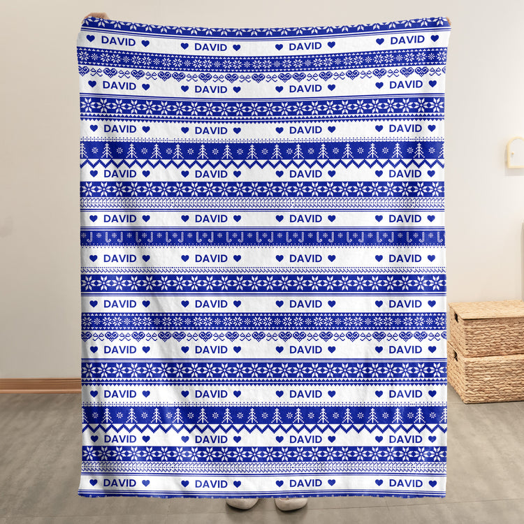 Xmas Gift, Custom Name, Fair Isle Knit Pattern - Personalized Blanket 2