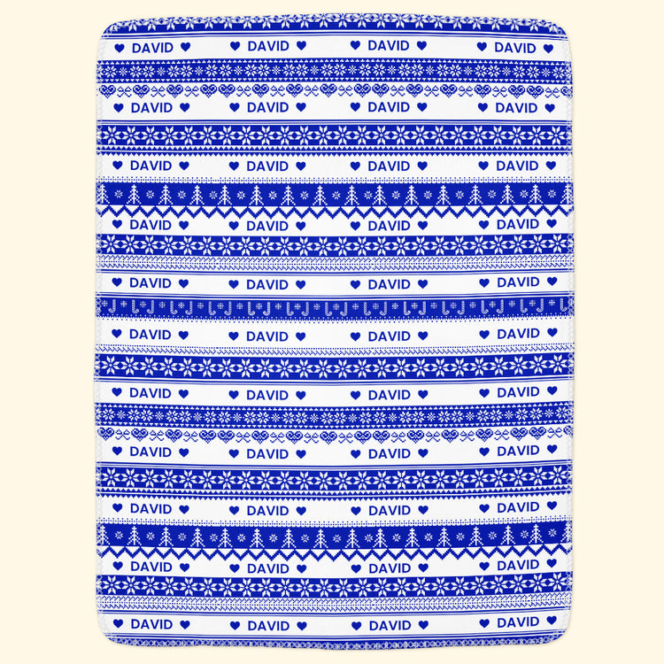 Xmas Gift, Custom Name, Fair Isle Knit Pattern - Personalized Blanket 3