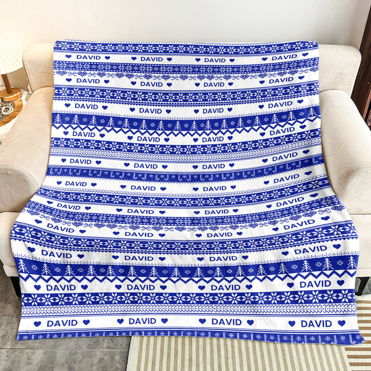 Xmas Gift, Custom Name, Fair Isle Knit Pattern - Personalized Blanket 5