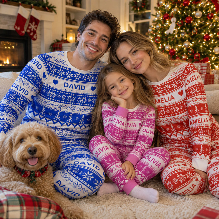 Xmas Gift, Custom Name, Fair Isle Knit Pattern - Personalized Pajamas 1