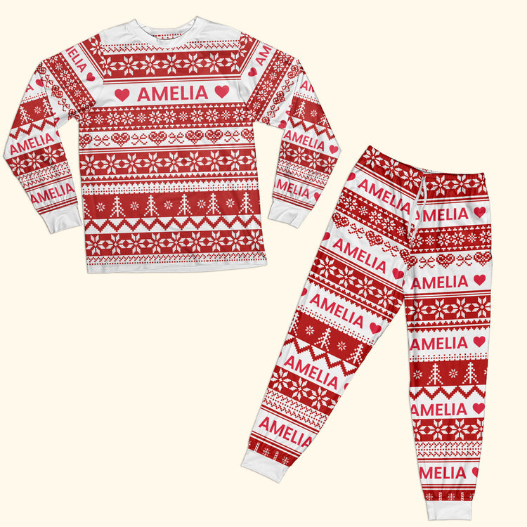 Xmas Gift, Custom Name, Fair Isle Knit Pattern - Personalized Pajamas 2
