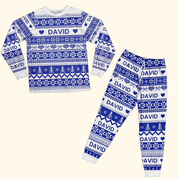Xmas Gift, Custom Name, Fair Isle Knit Pattern - Personalized Pajamas 4