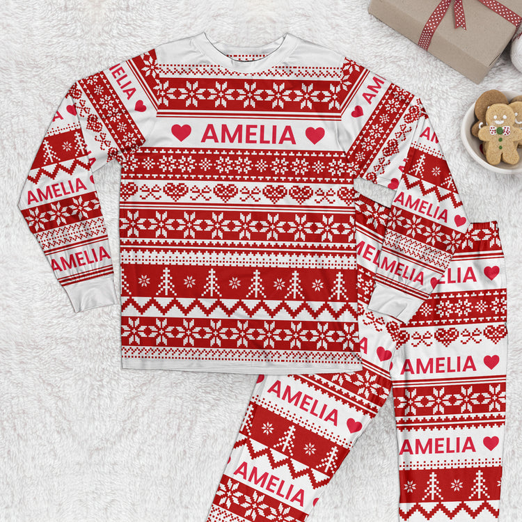 Xmas Gift, Custom Name, Fair Isle Knit Pattern - Personalized Pajamas 5