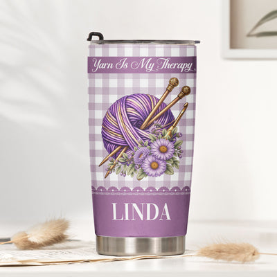Yarnaholic, Custom Birth Flower & Name - Gift For Yarn Lover, Knitting Lover, Crochet Lover - Personalized Tumbler