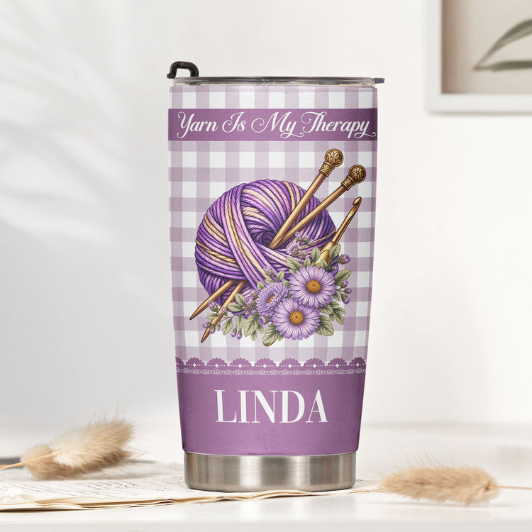 Yarnaholic, Custom Birth Flower & Name - Gift For Yarn Lover, Knitting Lover, Crochet Lover - Personalized Tumbler 1
