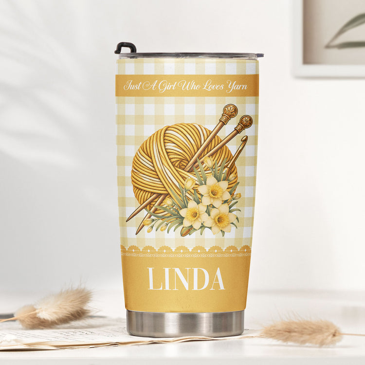 Yarnaholic, Custom Birth Flower & Name - Gift For Yarn Lover, Knitting Lover, Crochet Lover - Personalized Tumbler 3