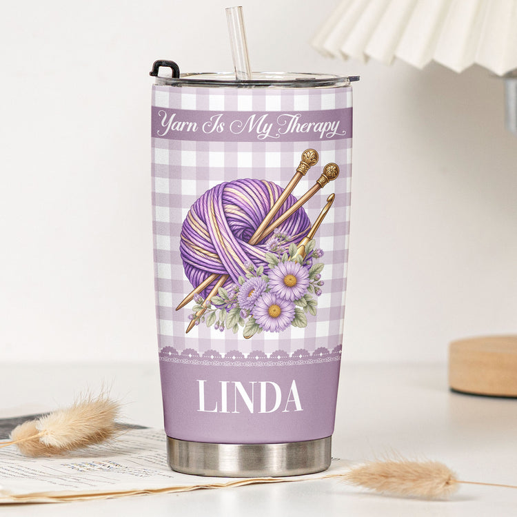 Yarnaholic, Custom Birth Flower & Name - Gift For Yarn Lover, Knitting Lover, Crochet Lover - Personalized Tumbler 7