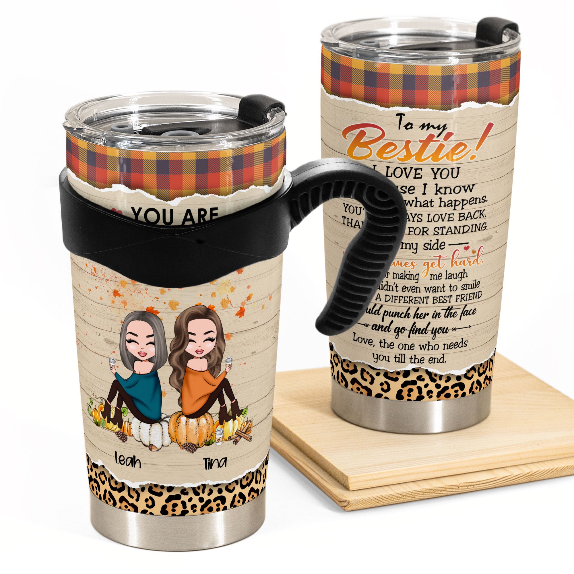 You Are My Person - Personalized Tumbler Cup - Fall Season Gift For Besties - Cartoon Autumn Friends