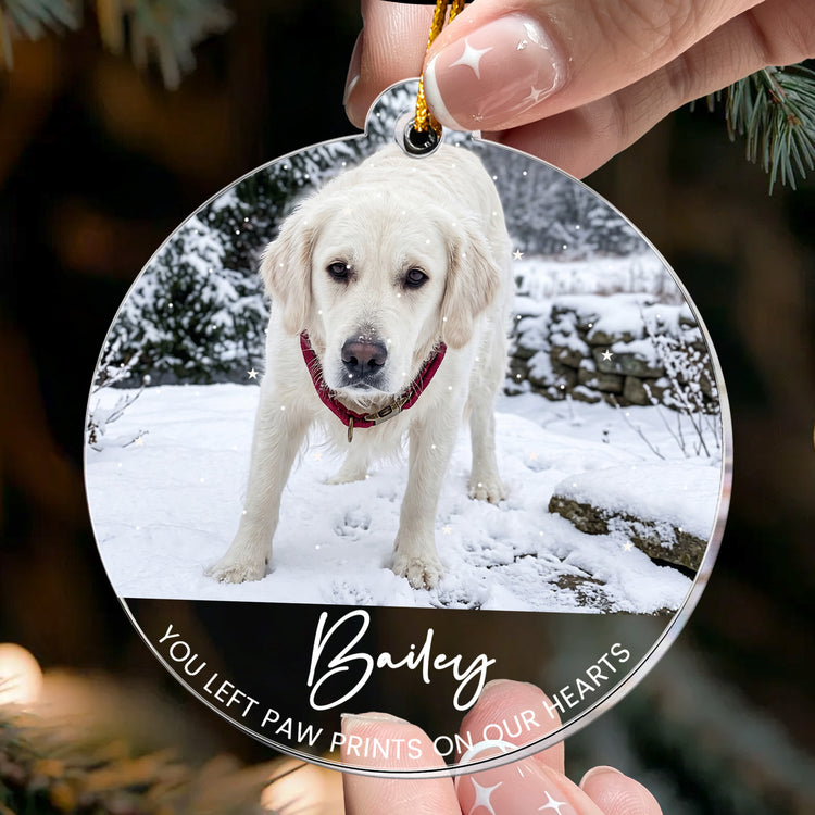 You Left Paw Prints On Our Hearts Custom Photo Pet Loss Christmas Gifts - Personalized Ornament 3