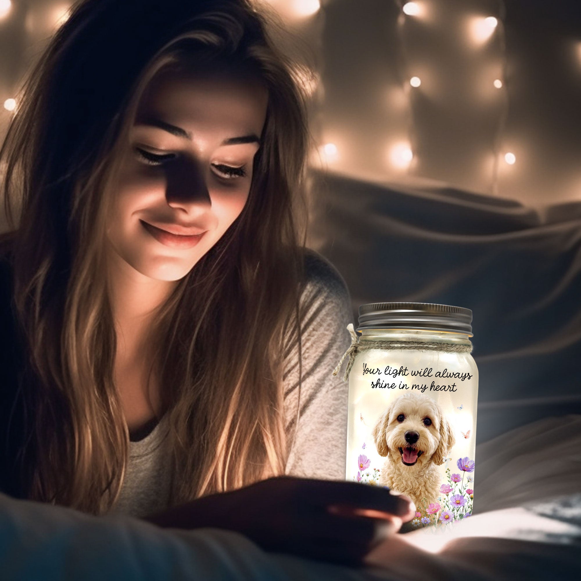 Your Light Will Always Shine In My Heart Pet Loss Gifts Custom Photo - Personalized Night Light 4