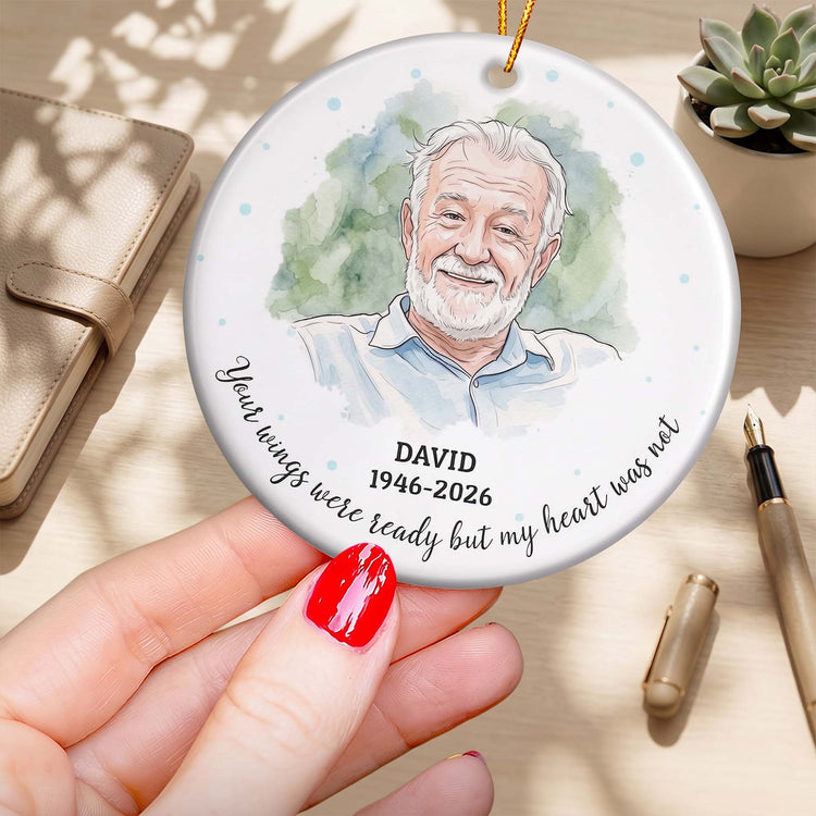 Your Wings Were Ready Custom Photo Watercolor Memorial Christmas Gifts - Personalized Ornament 5
