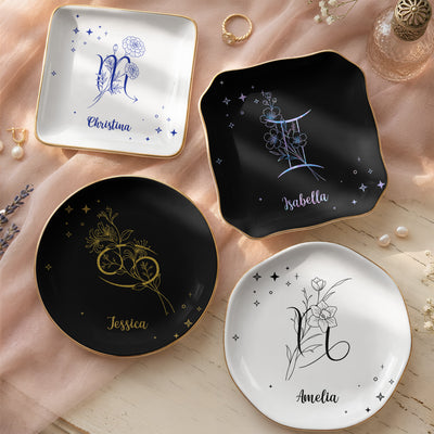 Zodiac Academy Mystical Birth Month Flower Gift For Her - Personalized Jewelry Dish