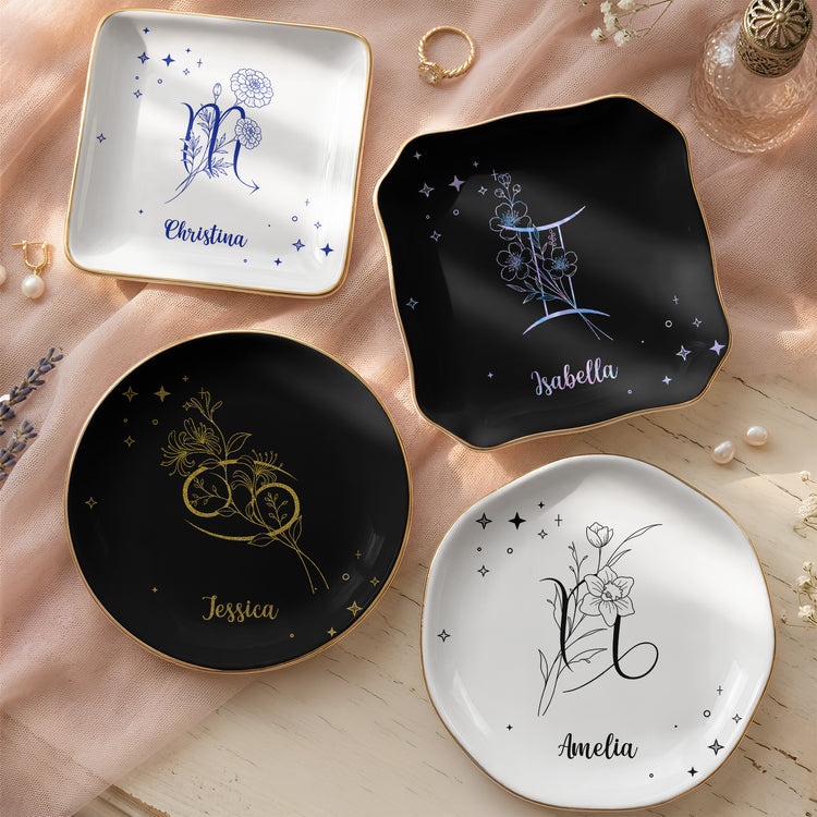 Zodiac Academy Mystical Birth Month Flower Gift For Her - Personalized Jewelry Dish 1