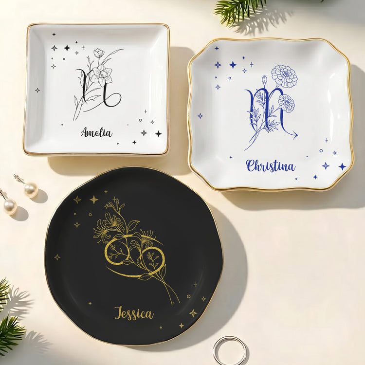 Zodiac Academy Mystical Birth Month Flower Gift For Her - Personalized Jewelry Dish 2