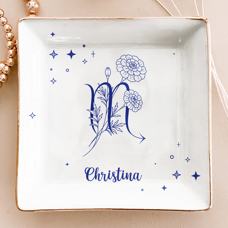 Zodiac Academy Mystical Birth Month Flower Gift For Her - Personalized Jewelry Dish 3