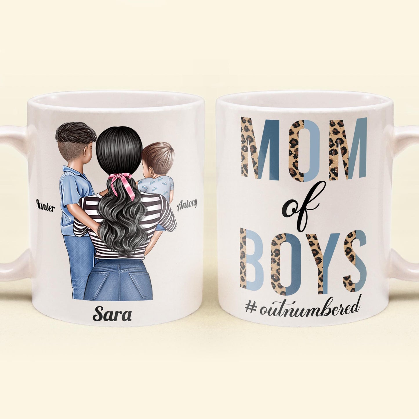 Mom Of Boys Outnumbered - Personalized Mug