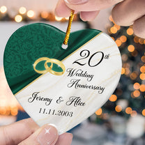 20th Wedding Anniversary - Personalized Heart Shaped Ceramic Ornament