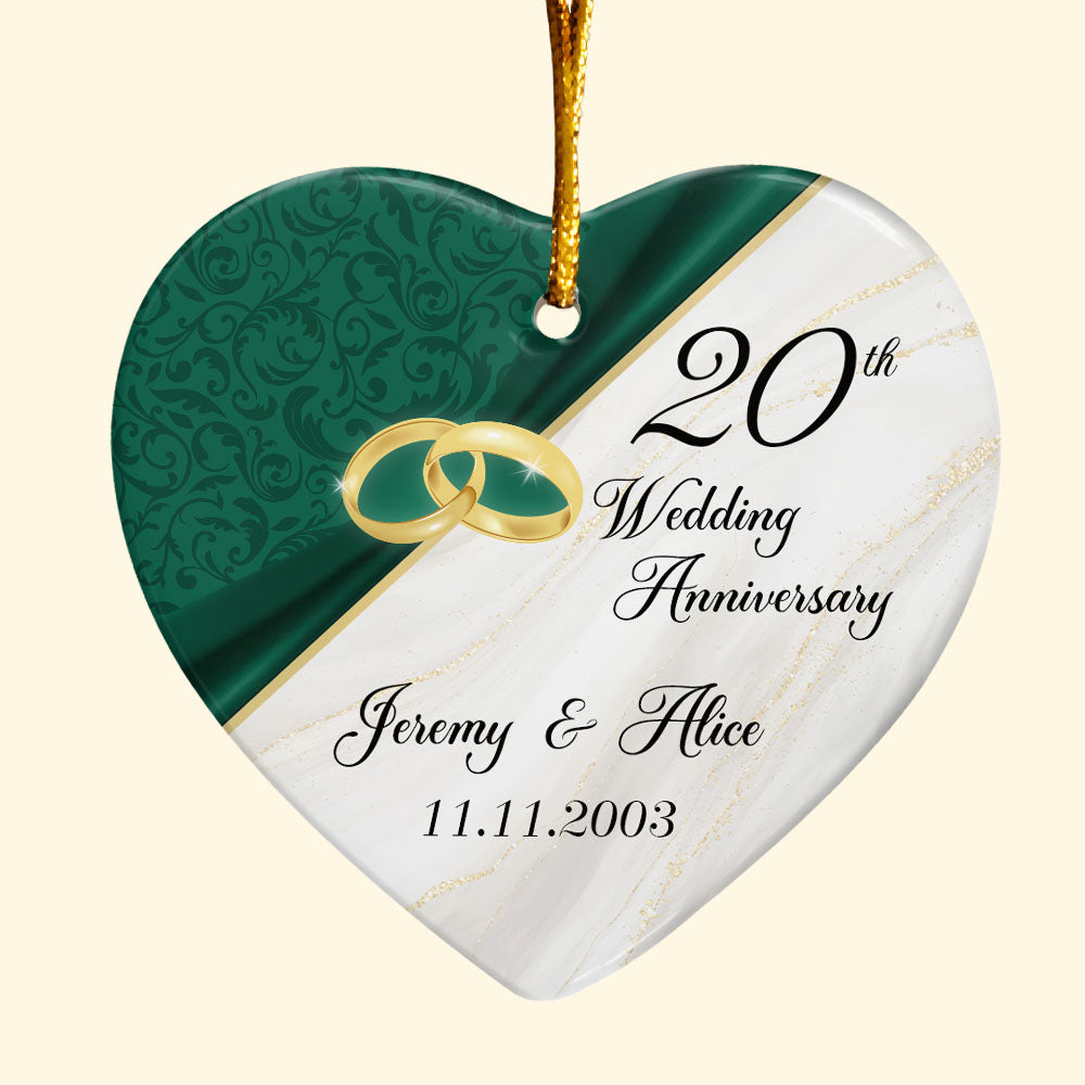 20th Wedding Anniversary - Personalized Heart Shaped Ceramic Ornament