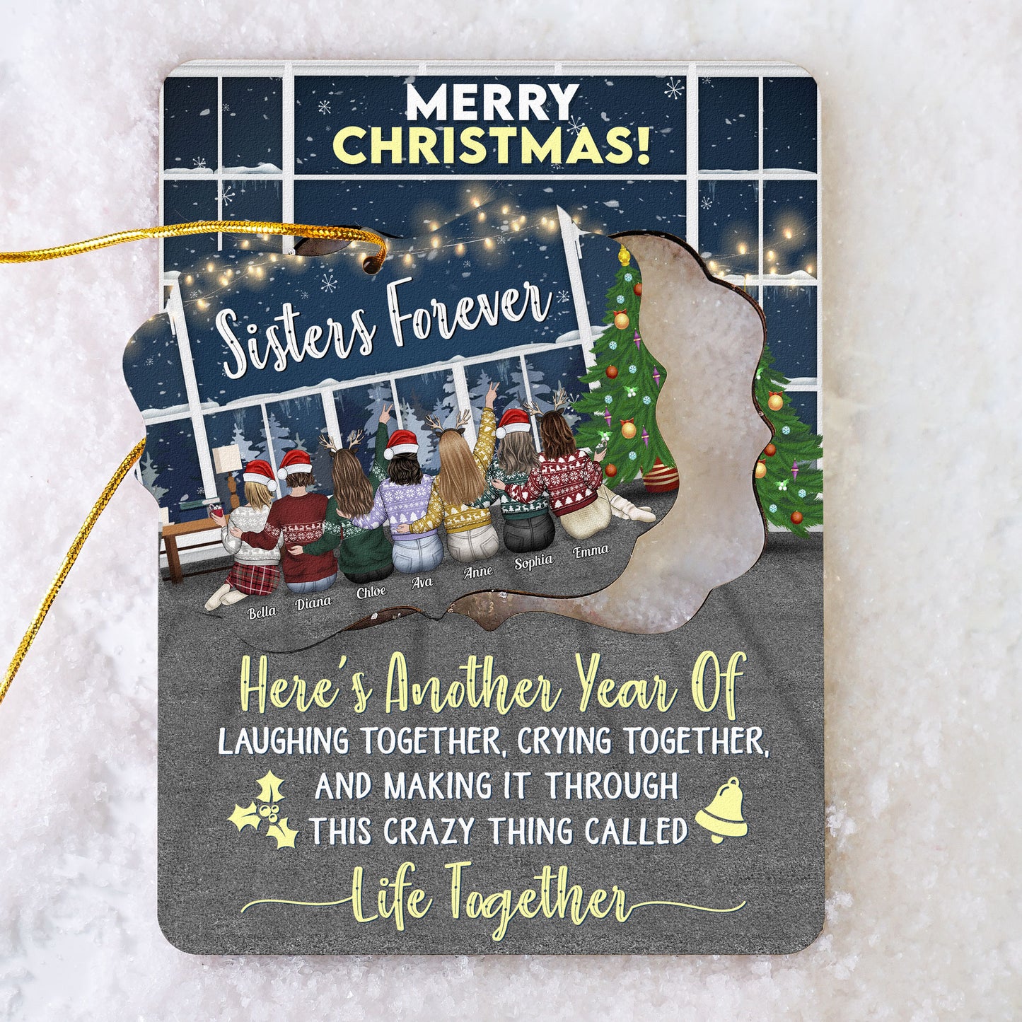 Besties Forever - Here's To Another Year - Personalized Wooden Card With Pop Out Ornament - Christmas Gift For Besties, Friends, Sisters, BFFs