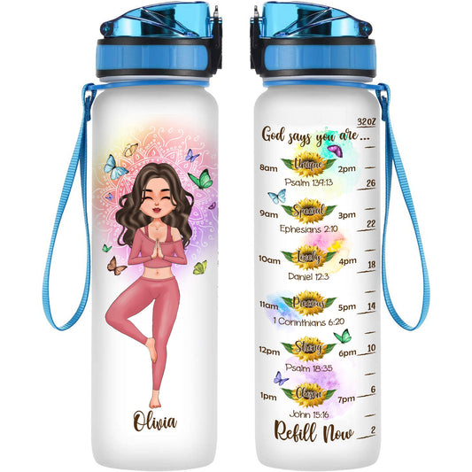 Yoga Girls - Personalized Water Bottle With Time Marker - Birthday, Mother's Day Gift For Meditatiton Girls, Yoga Mom