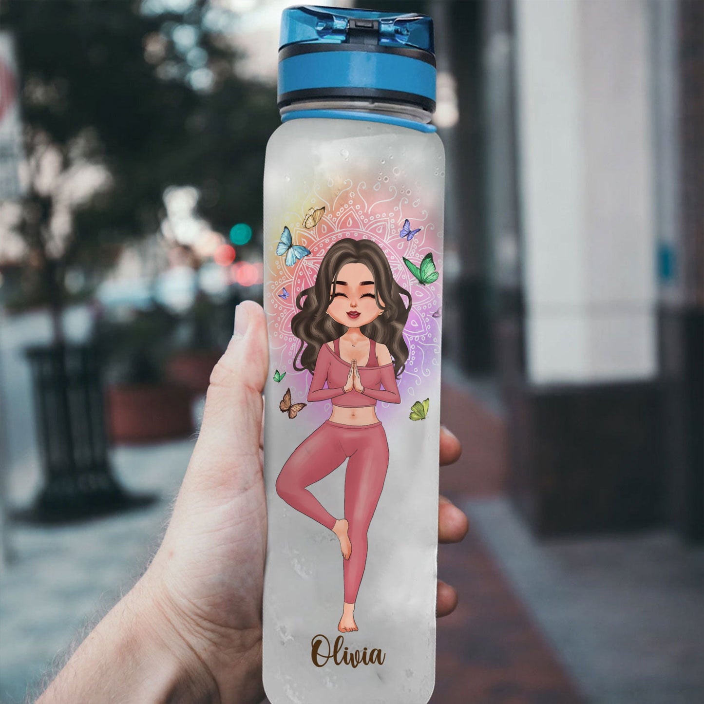 Yoga Girls - Personalized Water Bottle With Time Marker - Birthday, Mother's Day Gift For Meditatiton Girls, Yoga Mom