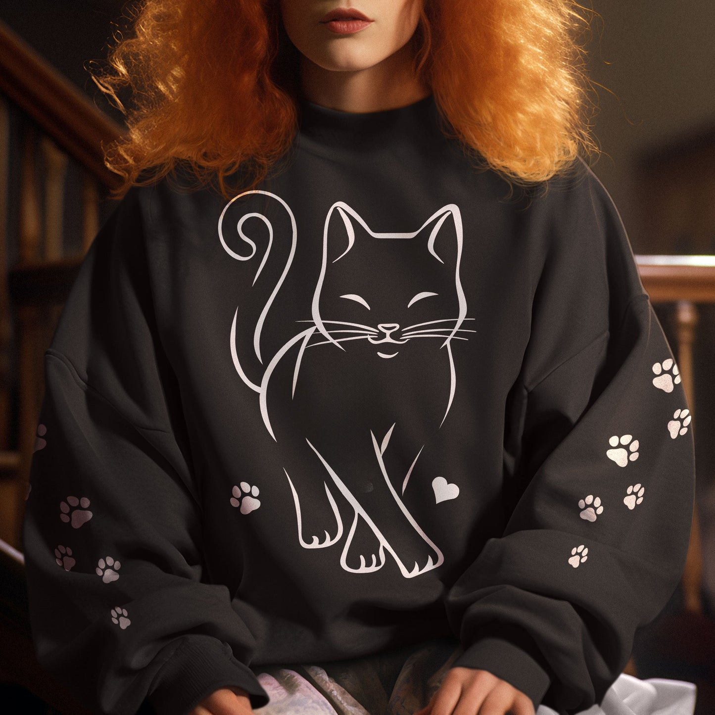 Cute Cat With Paw On Sleeve - Sweatshirt