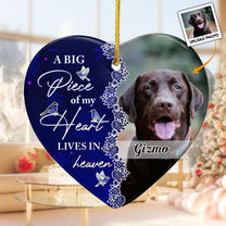 A Big Piece Of My Heart Leaves In Heaven - Personalized Ceramic Photo Ornament