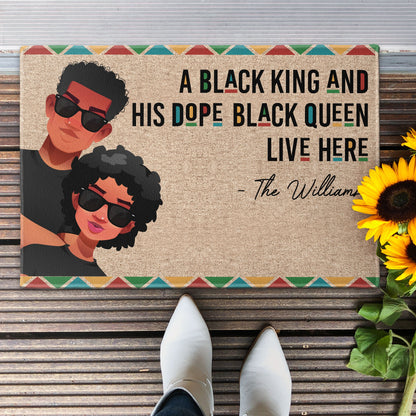 A Black King & His Dope Black Queen Live Here - Personalized Doormat