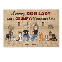 A Crazy Dog Lady And A Grumpy Old Man Live Here 2 - Personalized Doormat - Anniversary, Birthday, Home Decor Gift For Couple, Husband, Wife, Dog Owner, Dog Lover