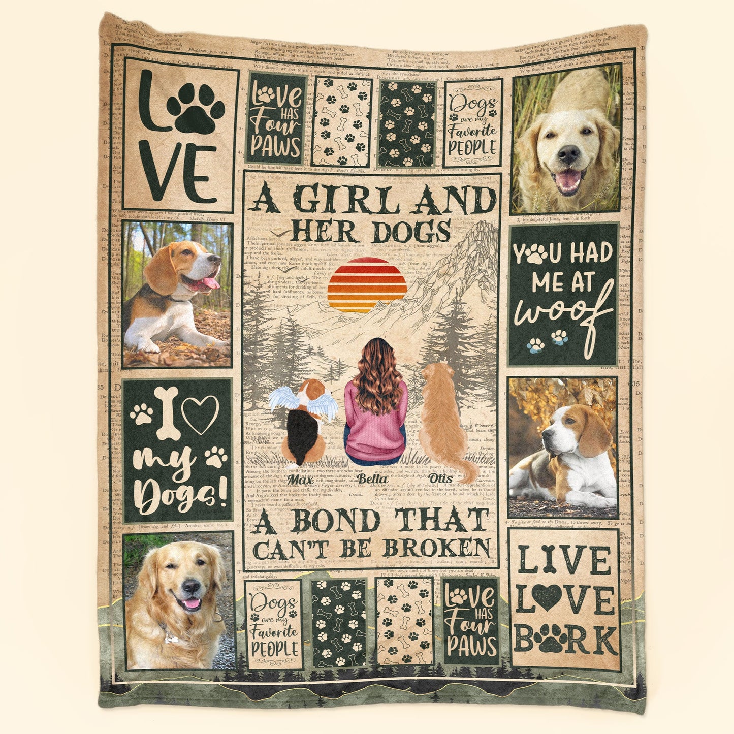 A Girl And Her Dogs Unbreakable Bond - Personalized Photo Blanket