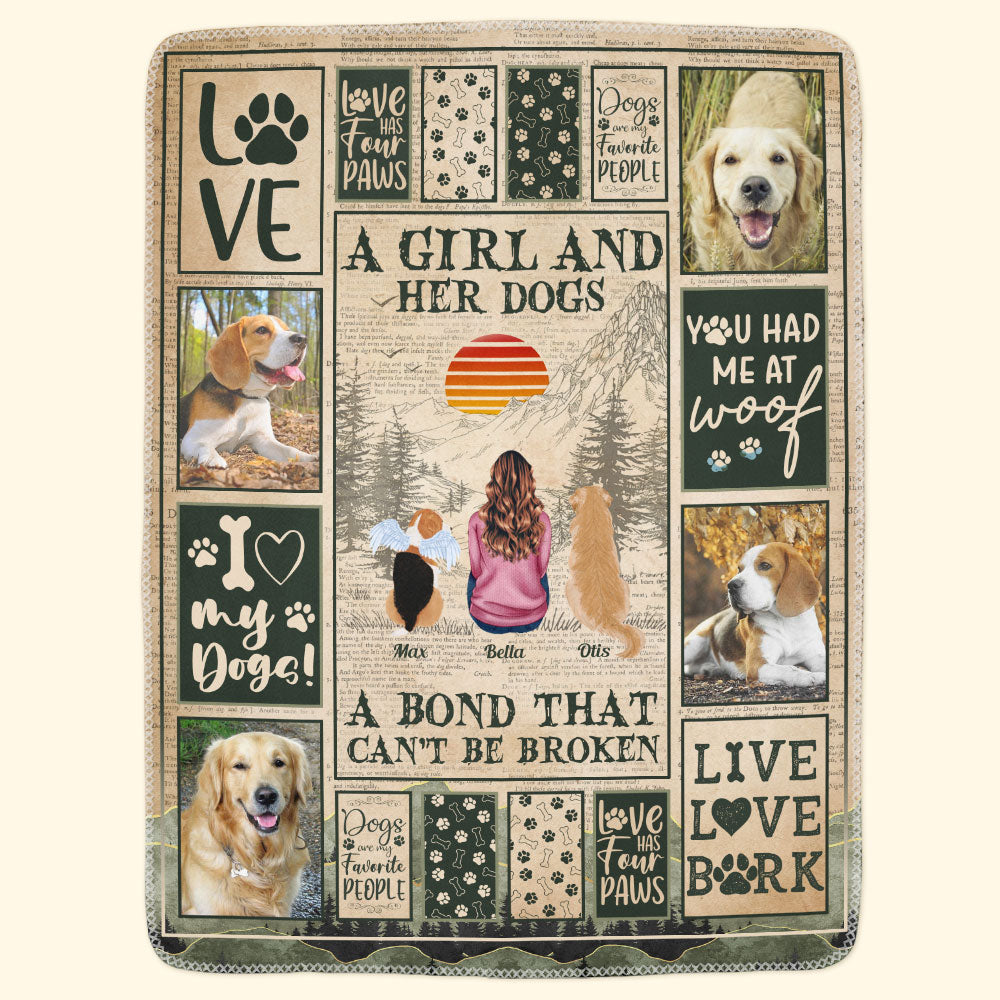 A Girl And Her Dogs Unbreakable Bond - Personalized Photo Blanket