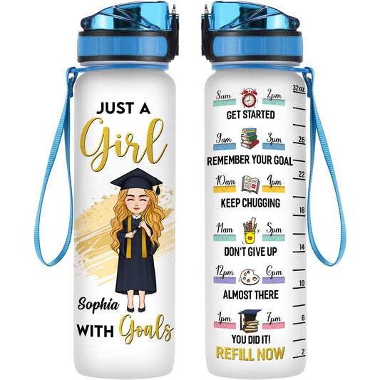 A Girl With Goal - Personalized Water Bottle With Time Marker