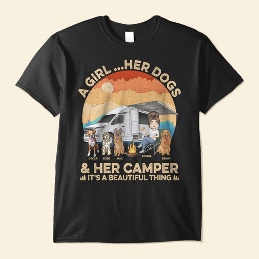 A Girl... Her Dogs & Her Camper - Personalized Shirt - Birthday Gift For Camping Girl, Camping Lover, Camper