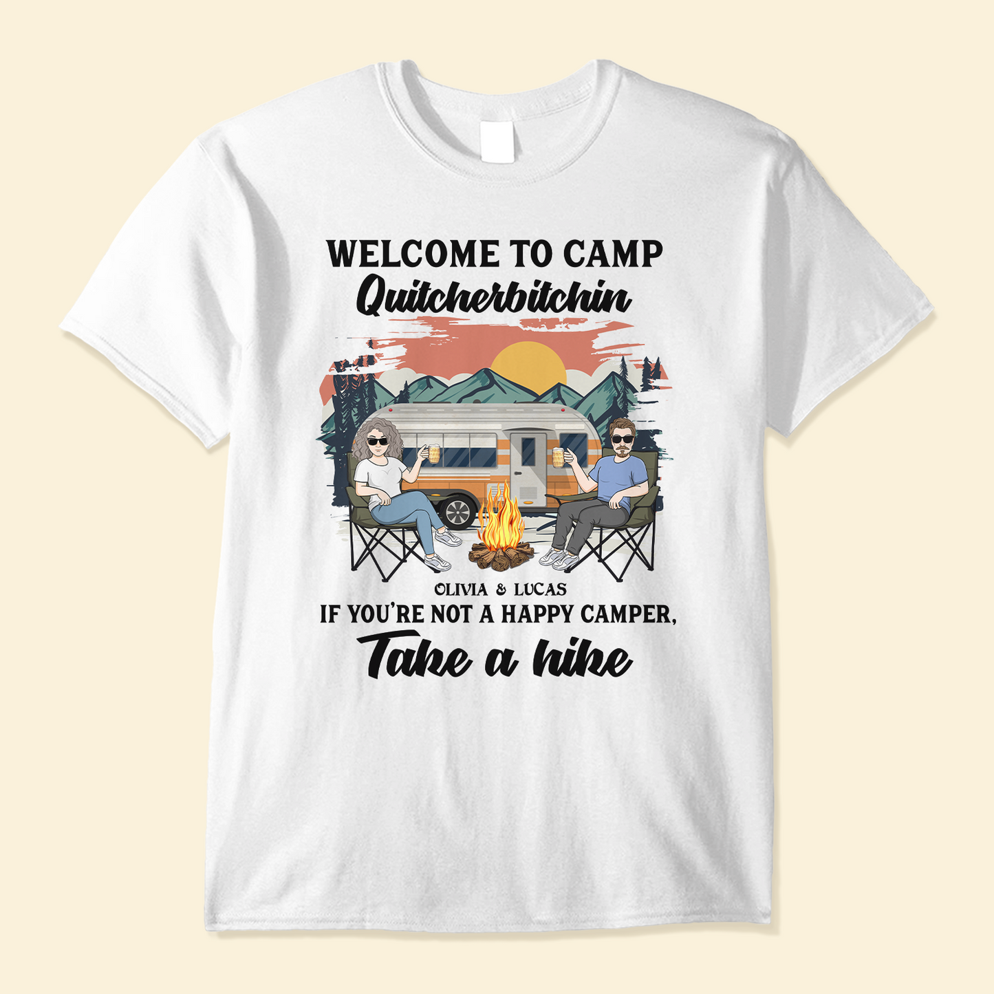 A Happy Camper - Personalized Shirt - Camping Couple Apparel, Camping Gift For Couple, Husband, Wife